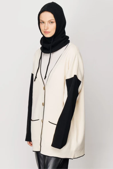 Siyah Balaclava Triko Başlık - 6