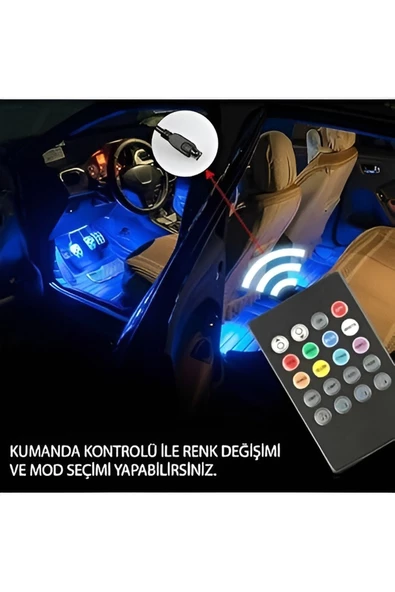 AYAK ALTI KUMANDALI LED AYDINLATMA 12 LEDLİ RGB AMBİYANS MÜZİĞE VE SESE DUYARLI ARAÇ-KARAVAN-SUV - 2