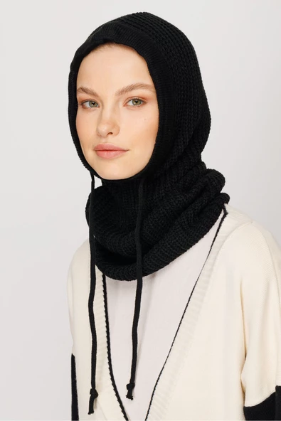 Siyah Balaclava Triko Başlık - 4