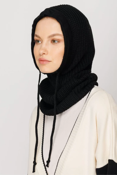 Siyah Balaclava Triko Başlık - 3