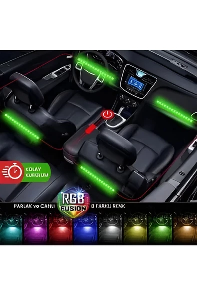 AYAK ALTI KUMANDALI LED AYDINLATMA 12 LEDLİ RGB AMBİYANS MÜZİĞE VE SESE DUYARLI ARAÇ-KARAVAN-SUV - 3
