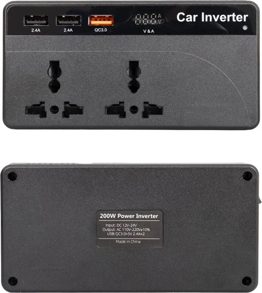 Powermaster Cz-01 12/24 Volt 200 Watt 3 USB Girişli Araç Power Inverter - 2