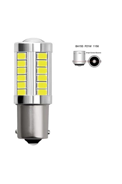 MERCEKLİ GERİ VİTES-SİNYAL-STOP AMPULÜ 33 LEDLİ 93 TİP TEK DUY P21W BA15S 1156 BEYAZ RENK -2 ADET- - 3
