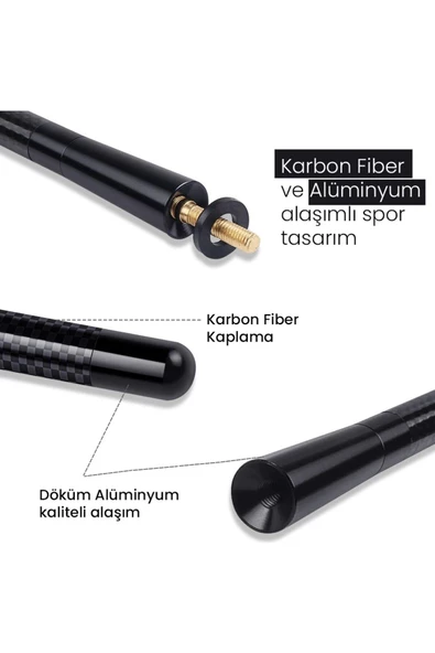 Araç Anteni Kısa Spor Anten Karbon-Alüminyum Anten Çubuğu Siyah Yüksek Çekim Gücü Tüm Araçlara Uyuml - 4