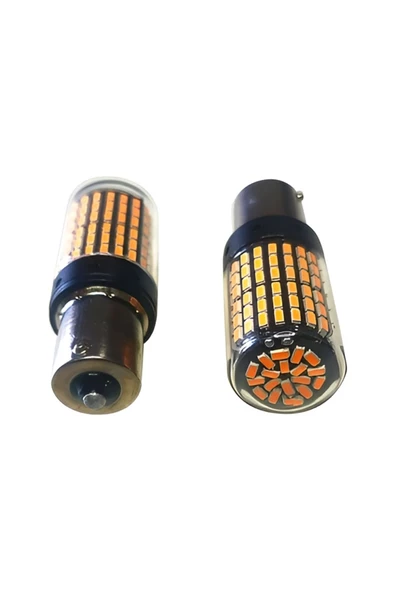 144 LEDLİ SİNYAL AMPULÜ TURUNCU AMBER 93 TİP DÜZ TIRNAK 2 ADET P21W STOP-SİNYAL-GERİ VİTES-FREN - 2
