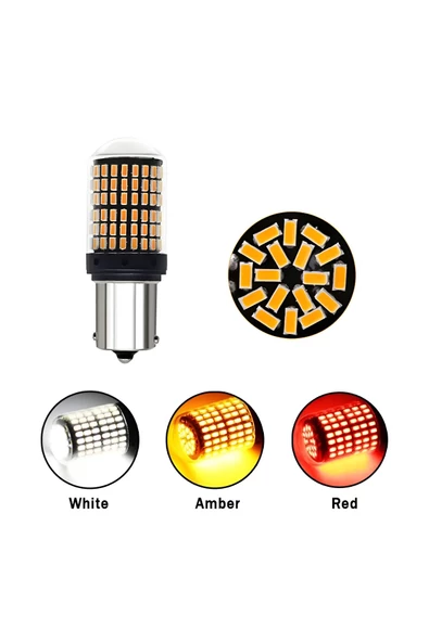 144 LEDLİ SİNYAL AMPULÜ TURUNCU AMBER 93 TİP DÜZ TIRNAK 2 ADET P21W STOP-SİNYAL-GERİ VİTES-FREN