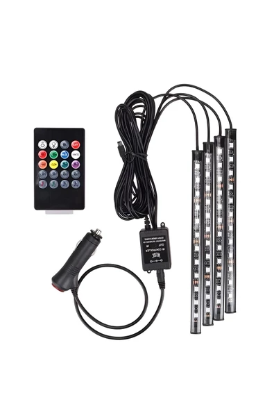 AYAK ALTI KUMANDALI LED AYDINLATMA 12 LEDLİ RGB AMBİYANS MÜZİĞE VE SESE DUYARLI ARAÇ-KARAVAN-SUV - 6