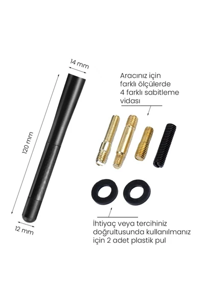 Araç Anteni Kısa Spor Anten Karbon-Alüminyum Anten Çubuğu Siyah Yüksek Çekim Gücü Tüm Araçlara Uyuml - 5