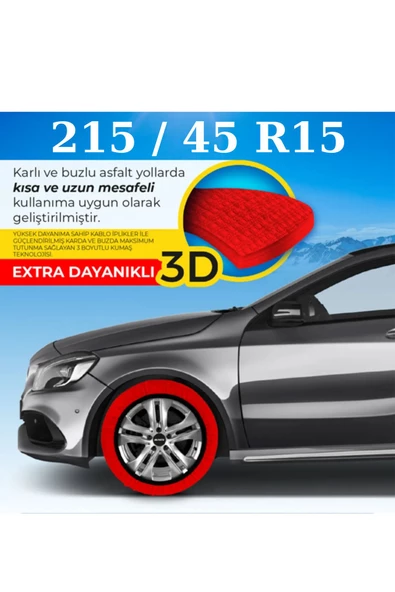 KAR ÇORABI ZİNCİR MUADİLİ 215/45 R15 LASTİK ÖLÇÜLERİNE UYUMLU KAR BUZ ZİNCİRİ YÜKSEK YOL TUTUŞ SMALL