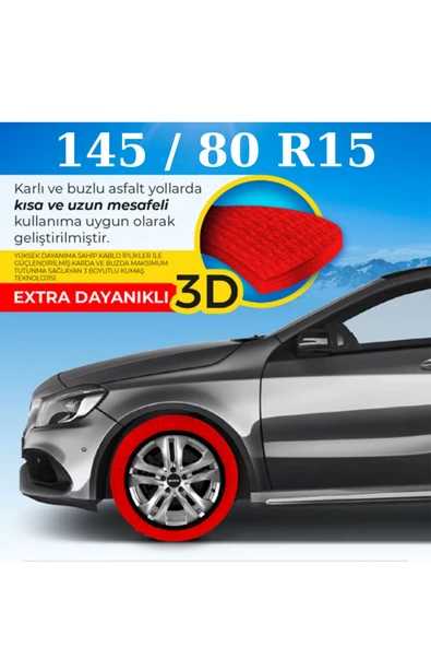 KAR ÇORABI ZİNCİR MUADİLİ 145/80 R15 LASTİK ÖLÇÜLERİNE UYUMLU KAR BUZ ZİNCİR YÜKSEK YOL TUTUŞ MEDİUM