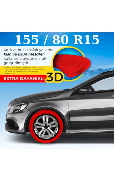 KAR ÇORABI ZİNCİR MUADİLİ 155/80 R15 LASTİK ÖLÇÜLERİNE UYUMLU KAR BUZ ZİNCİR YÜKSEK YOL TUTUŞ MEDİUM