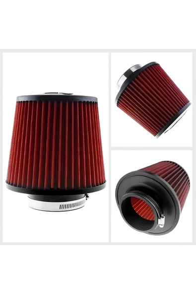K&N YÜKSEK PERFORMANS ARTTIRICI AÇIK HAVA FİLTRESİ UNİVERSAL KIRMIZI GÜÇ ARTIRICI FİLTRE 76MM - 6