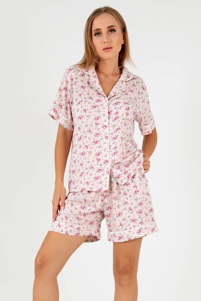 DoReMi Pink Floral Kısa Kollu Kadın Şortlu Pijama Takım
