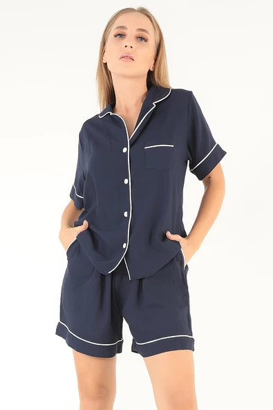 DoReMi Lacivert Kısa Kollu Kadın Şortlu Pijama Takım - 4