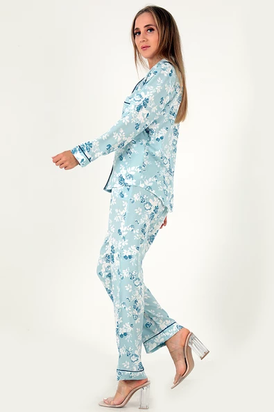 DoReMi Çiçek Baskılı Uzun Kollu Kadın Pijama Takım - Resim 4