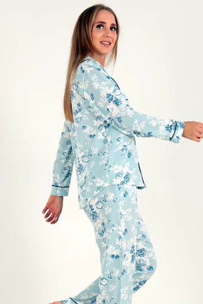 DoReMi Çiçek Baskılı Uzun Kollu Kadın Pijama Takım - Resim 7