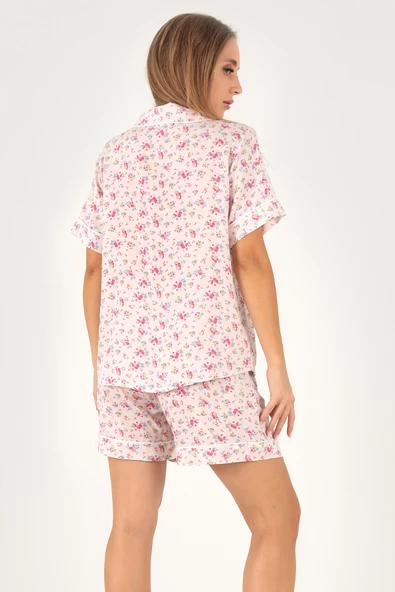DoReMi Pink Floral Kısa Kollu Kadın Şortlu Pijama Takım - 3