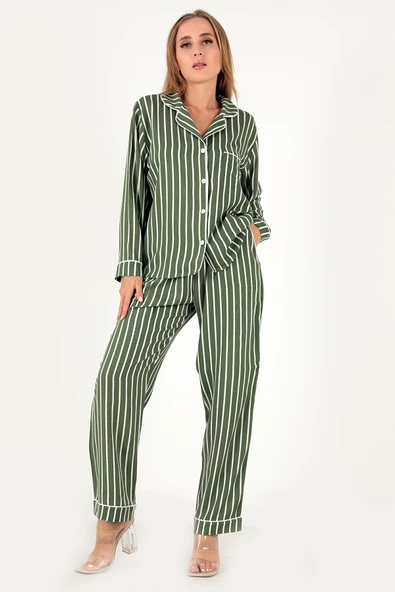 DoReMi Stripes Uzun Kollu Kadın Pijama Takım - Resim 6