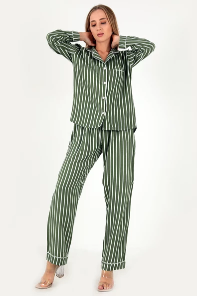 DoReMi Stripes Uzun Kollu Kadın Pijama Takım - Resim 7
