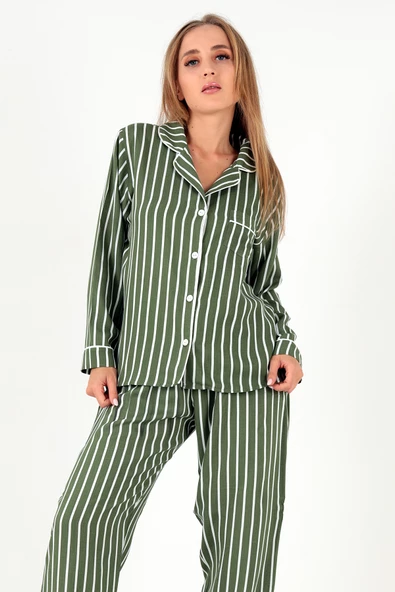 DoReMi Stripes Uzun Kollu Kadın Pijama Takım - Resim 5