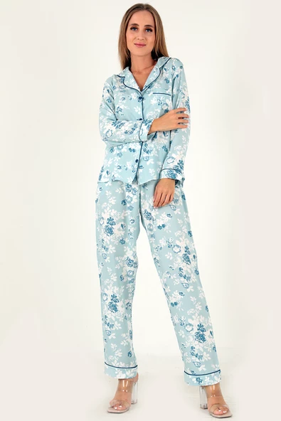 DoReMi Çiçek Baskılı Uzun Kollu Kadın Pijama Takım - Resim 8