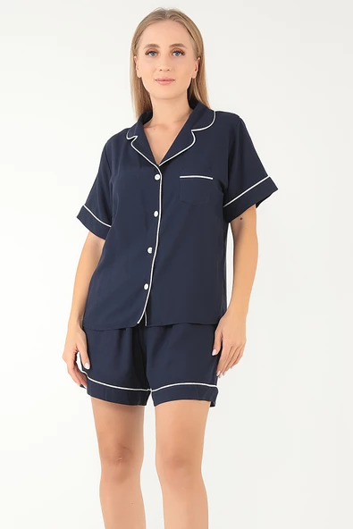 DoReMi Lacivert Kısa Kollu Kadın Şortlu Pijama Takım - 2