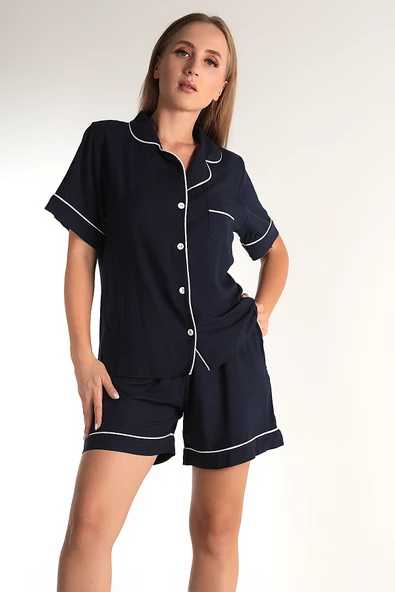 DoReMi Lacivert Kısa Kollu Kadın Şortlu Pijama Takım - 7