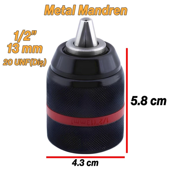 Kilitli Metal Mandren Adaptör Anahtarsız 1/2" 13mm 20 UNF (Diş) Kırıcı Delici Matkap Sds Plus Uyumlu - 3