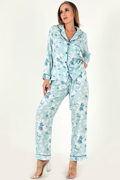 DoReMi Çiçek Baskılı Uzun Kollu Kadın Pijama Takım - Resim 5