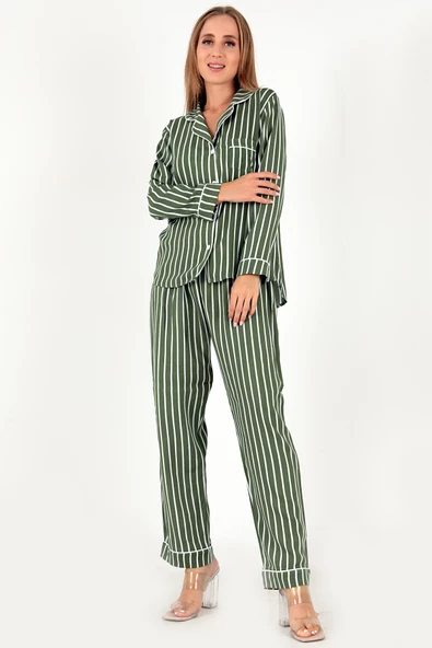 DoReMi Stripes Uzun Kollu Kadın Pijama Takım - Resim 4