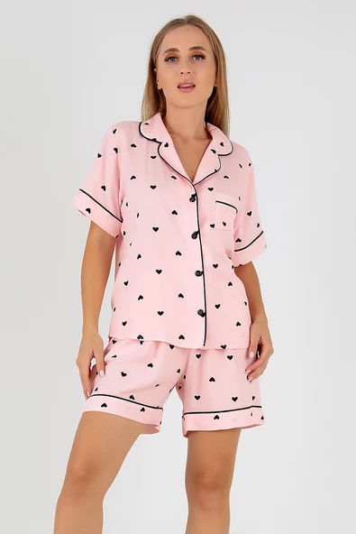 DoReMi Black Hearts Kısa Kollu Kadın Şortlu Pijama Takım - Resim 7