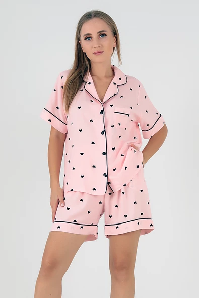 DoReMi Black Hearts Kısa Kollu Kadın Şortlu Pijama Takım