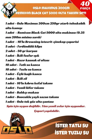 Oslo Maxımus 300cm 250gr Remixon Black Cat 5000 Olta Takımı Seti - Resim 2