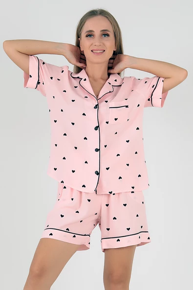 DoReMi Black Hearts Kısa Kollu Kadın Şortlu Pijama Takım - Resim 5