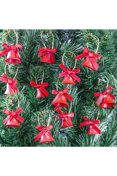 Yıllbaşı Çam Ağacı Süsü Kırmızı Çan Figürlü Noel Ağacı Süsü 12 Li 3 cm - 3