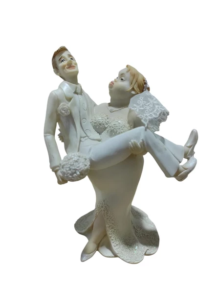 Polyester Gelin Damat Biblo Kucakta Beyaz 18,5cm - 3