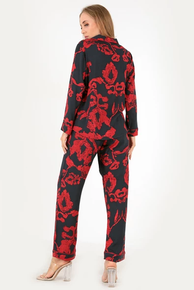DoReMi Red Flowers Uzun Kollu Kadın Pijama Takım - Resim 3