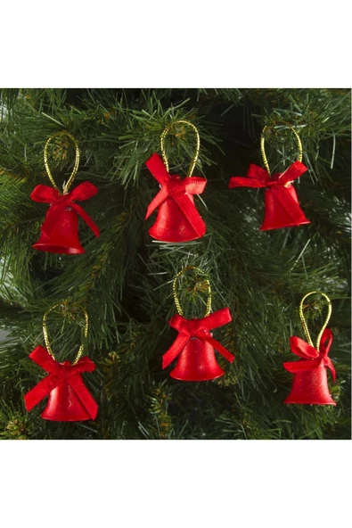 Yıllbaşı Çam Ağacı Süsü Kırmızı Çan Figürlü Noel Ağacı Süsü 12 Li 3 cm - 2