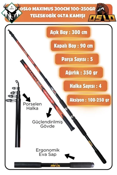 Oslo Maxımus 300cm 250gr Remixon Black Cat 5000 Olta Takımı Seti - Resim 3