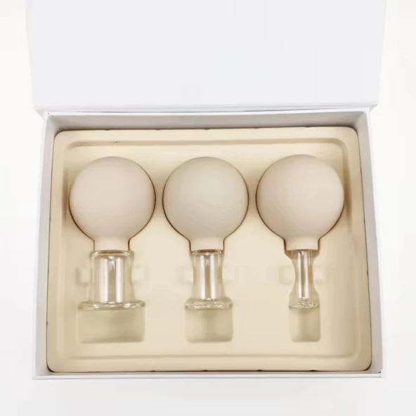 Mika Silikon Vakumlu Yüz Masaj Kupası 3'lü Set Bej Renk - Resim 4