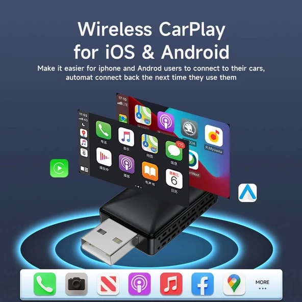 Araç Içi Apple Android Cihazlar Için 2in1 Usb Mini Carplay Adaptörü - 4