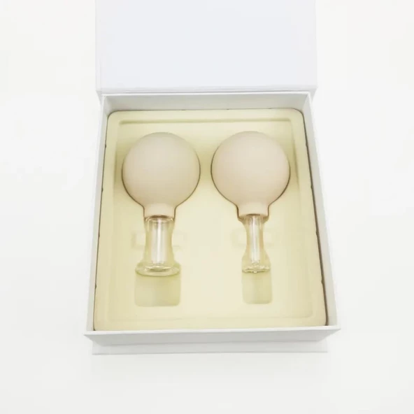 Mika Silikon Vakumlu Yüz Masaj Kupası 2'li Set Bej Renk - Resim 5