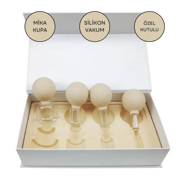 Mika Silikon Vakumlu Yüz Masaj Kupası 4'lü Set Bej Renk ürün görseli 1