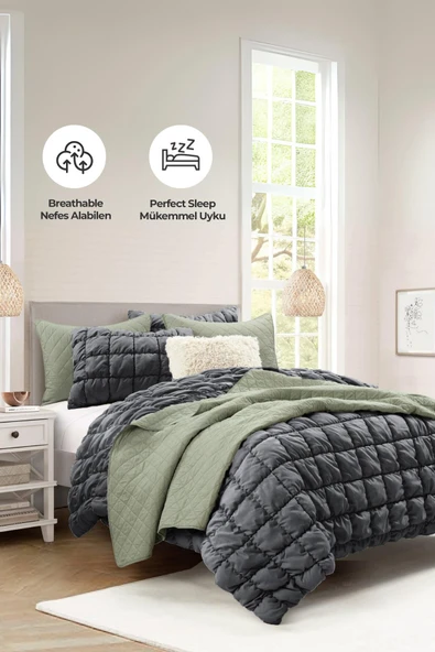 Evlen Home Collection Puff Yatak Örtüsü Seti Tek Kişilik El İşi Pamuklu Yorgan Uyku Takımı 2 Parça - 6