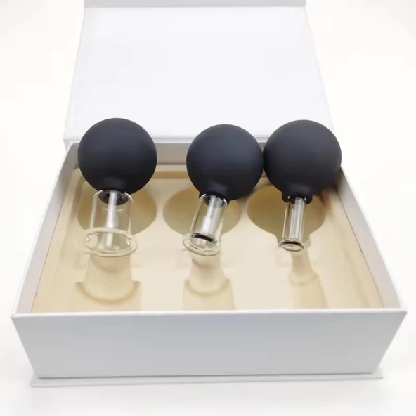 Mika Silikon Vakumlu Yüz Masaj Kupası 3'lü Set Siyah Renk - 5