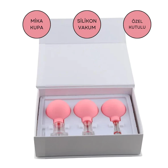 Mika Silikon Vakumlu Yüz Masaj Kupası 3'lü Set Pembe Renk ürün görseli