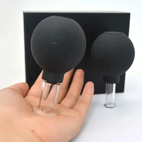 Mika Silikon Vakumlu Yüz Masaj Kupası 2'li Set Siyah Renk - Resim 4