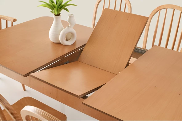 Erezoğulları Mobilya Zeta Kırlangıç Ağaç Açılır Yemek Masa Sandalye Takımı 90x140cm - 2