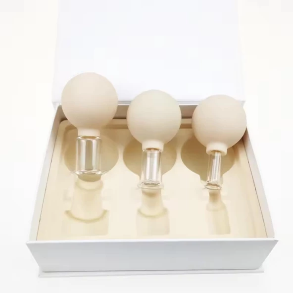 Mika Silikon Vakumlu Yüz Masaj Kupası 3'lü Set Bej Renk - Resim 5