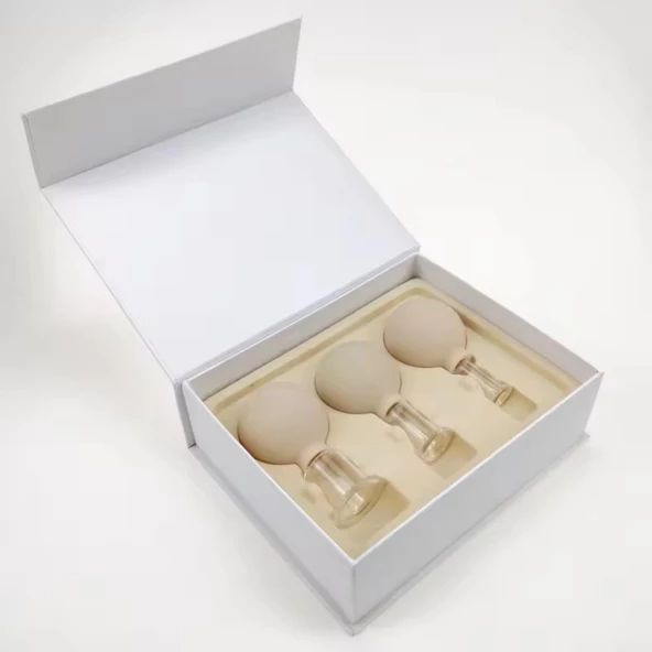 Mika Silikon Vakumlu Yüz Masaj Kupası 3'lü Set Bej Renk - Resim 3